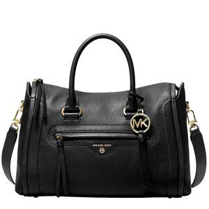 Michael Kors Outlet Carine Medium Pebbled Leather Satchel In Black + Wallet